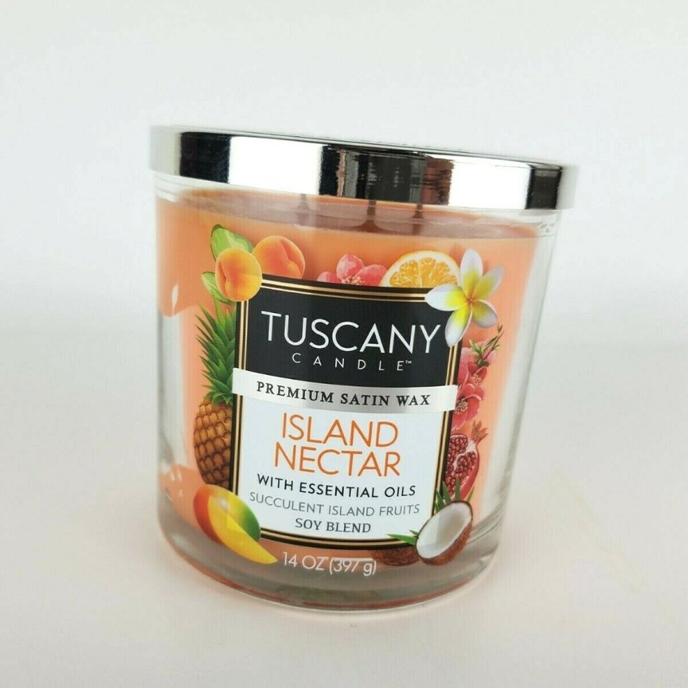 Tuscany 14 oz. Island Nectar Premium Satin Wax Soy Blend Jar 3 Wick Candle NEW